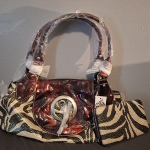 Beautiful Purse and Wallet Beautiful Zebra like pattern Burgundy cream black
